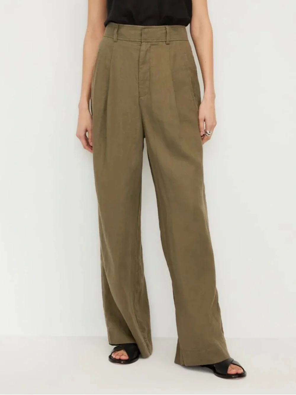 Everlane_ The Linen Way-High Drape Pant, 6, Kalamata (olive green)